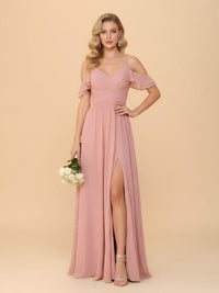 Off the Shoulder Chiffon Bridesmaid Dresses with Slit