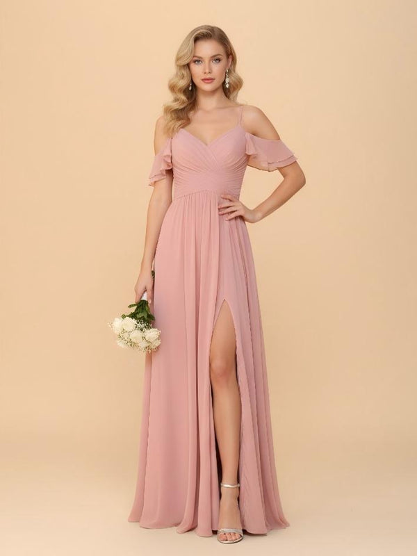 Off the Shoulder Chiffon Bridesmaid Dresses with Slit