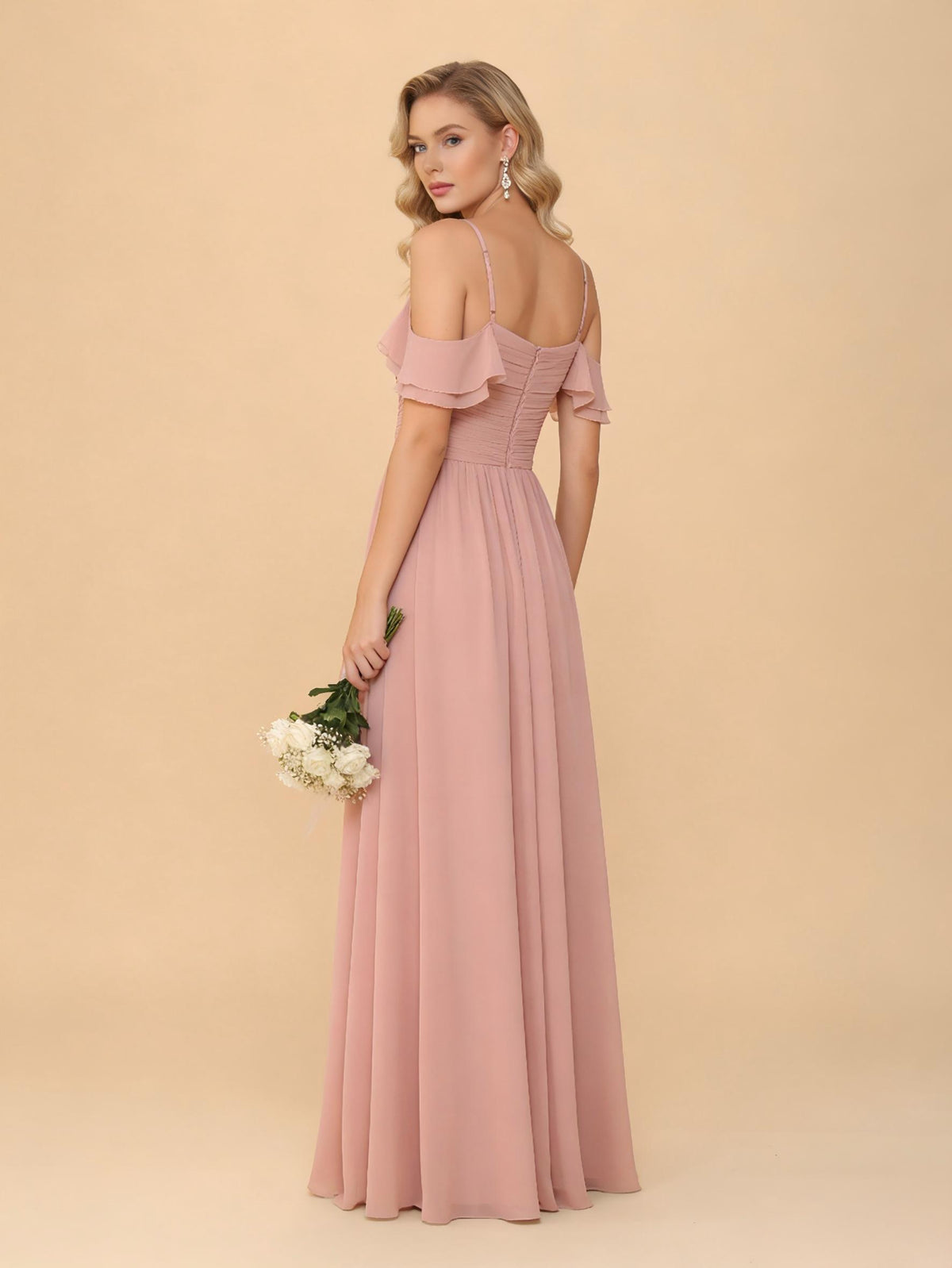 Off the Shoulder Chiffon Bridesmaid Dresses with Slit