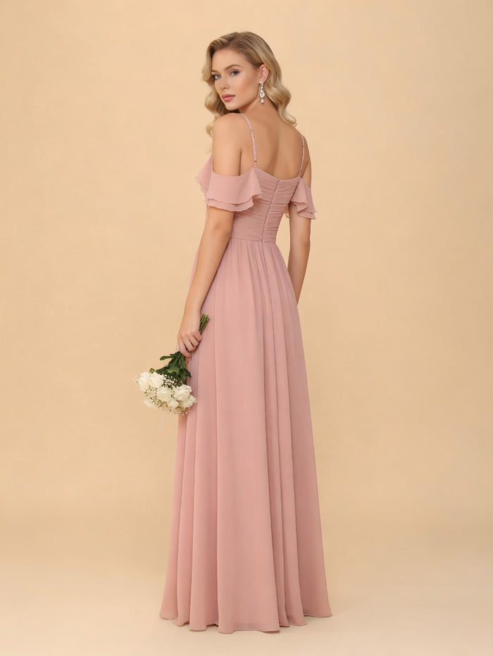 Off the Shoulder Chiffon Bridesmaid Dresses with Slit