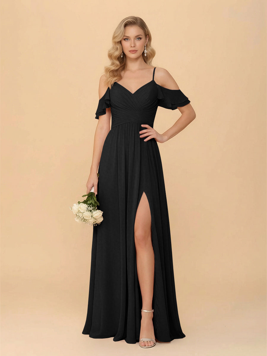 Off the Shoulder Chiffon Bridesmaid Dresses with Slit