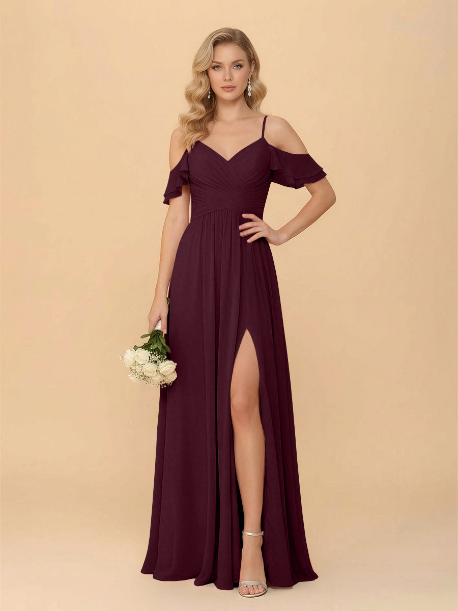 Off the Shoulder Chiffon Bridesmaid Dresses with Slit