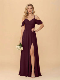 Off the Shoulder Chiffon Bridesmaid Dresses with Slit