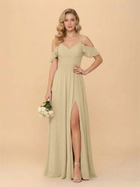 Off the Shoulder Chiffon Bridesmaid Dresses with Slit