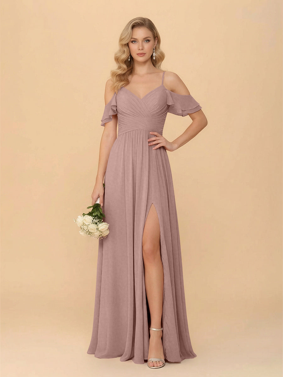 Off the Shoulder Chiffon Bridesmaid Dresses with Slit