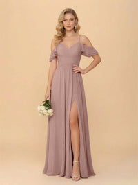 Off the Shoulder Chiffon Bridesmaid Dresses with Slit