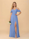 Off the Shoulder Chiffon Bridesmaid Dresses with Slit