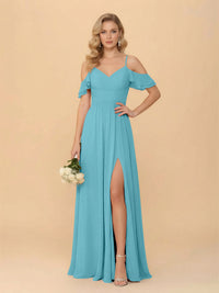 Off the Shoulder Chiffon Bridesmaid Dresses with Slit