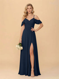Off the Shoulder Chiffon Bridesmaid Dresses with Slit