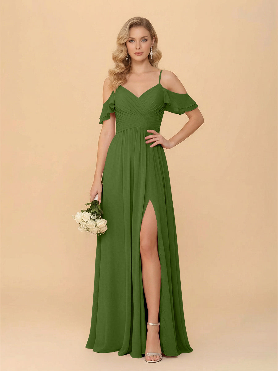 Off the Shoulder Chiffon Bridesmaid Dresses with Slit