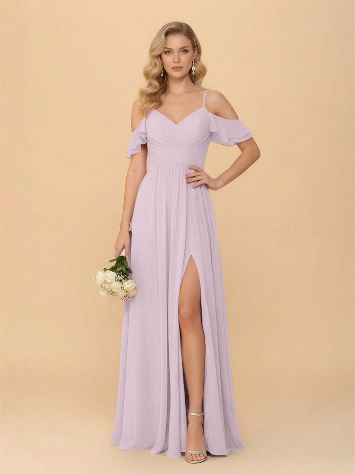Off the Shoulder Chiffon Bridesmaid Dresses with Slit