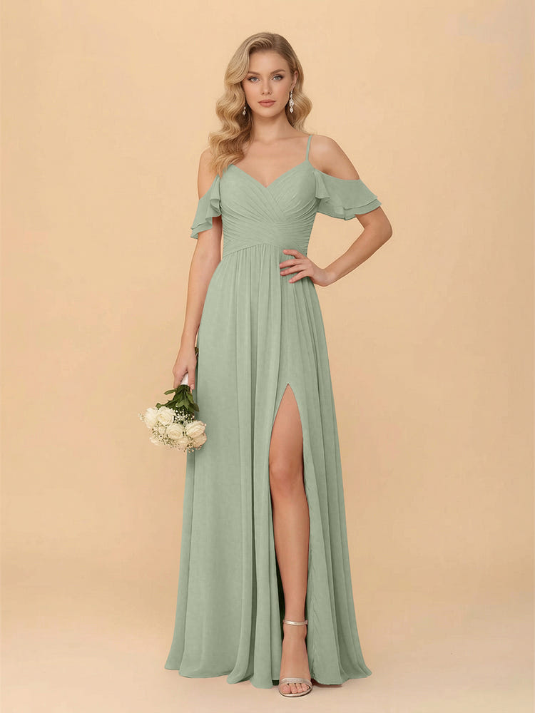 Off the Shoulder Chiffon Bridesmaid Dresses with Slit
