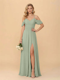 Off the Shoulder Chiffon Bridesmaid Dresses with Slit