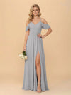 Off the Shoulder Chiffon Bridesmaid Dresses with Slit