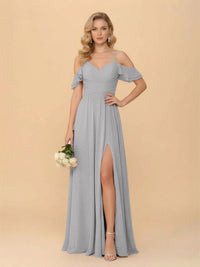 Off the Shoulder Chiffon Bridesmaid Dresses with Slit