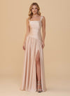 Spaghetti Straps Satin Bridesmaid Dresses with Slit