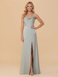Spaghetti Straps Satin Bridesmaid Dresses with Slit