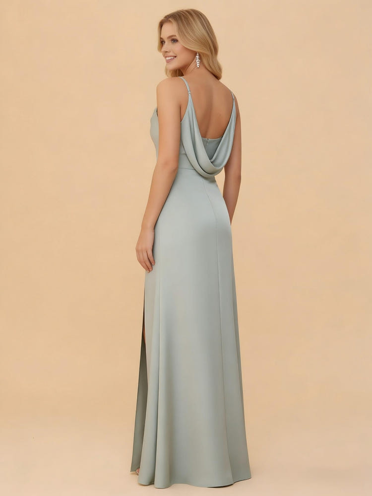 Spaghetti Straps Satin Bridesmaid Dresses with Slit