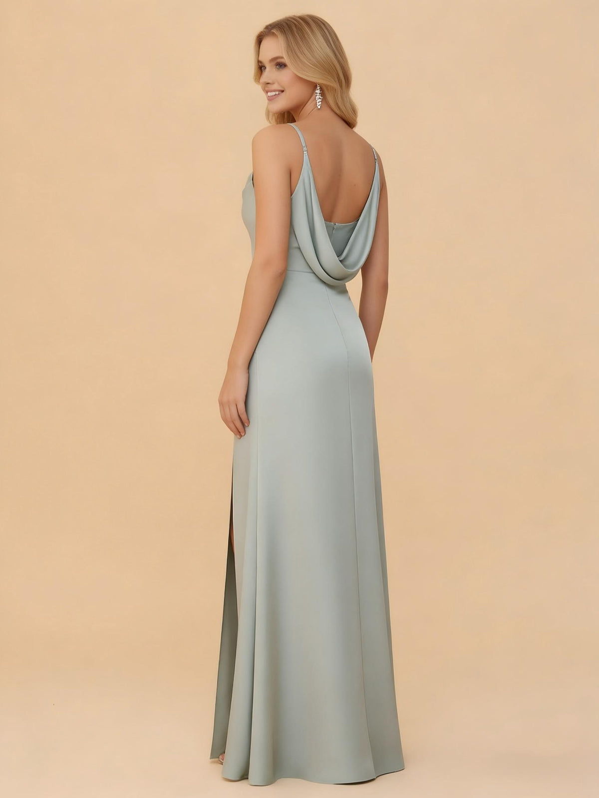 Spaghetti Straps Satin Bridesmaid Dresses with Slit