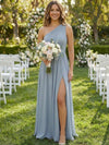 Chiffon A Line One Shoulder Pleated Bridesmaid Dresses