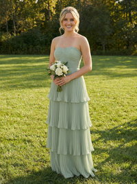 Chiffon A Line Strapless Tiered Bridesmaid Dresses