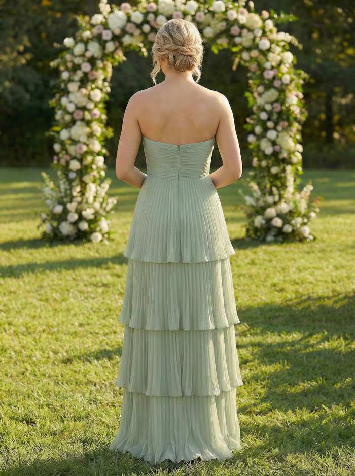 Chiffon A Line Strapless Tiered Bridesmaid Dresses