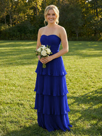 Chiffon A Line Strapless Tiered Bridesmaid Dresses