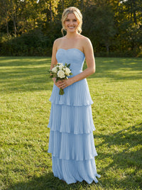 Chiffon A Line Strapless Tiered Bridesmaid Dresses
