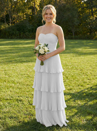 Chiffon A Line Strapless Tiered Bridesmaid Dresses