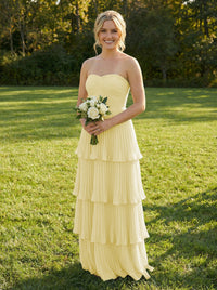 Chiffon A Line Strapless Tiered Bridesmaid Dresses