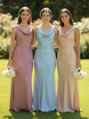 Satin Mermaid Cowl Neck Pleated Bridesmaid Dresses
