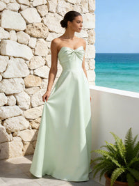 Satin A Line Strapless Pleated Bridesmaid Dresses