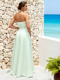 Satin A Line Strapless Pleated Bridesmaid Dresses