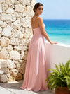 Chiffon A Line Halter Side Slit Bridesmaid Dresses