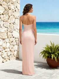 Satin Sheath Halter Slit Bridesmaid Dresses