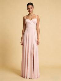Chiffon A Line Spaghetti Straps Side Slit Bridesmaid Dresses