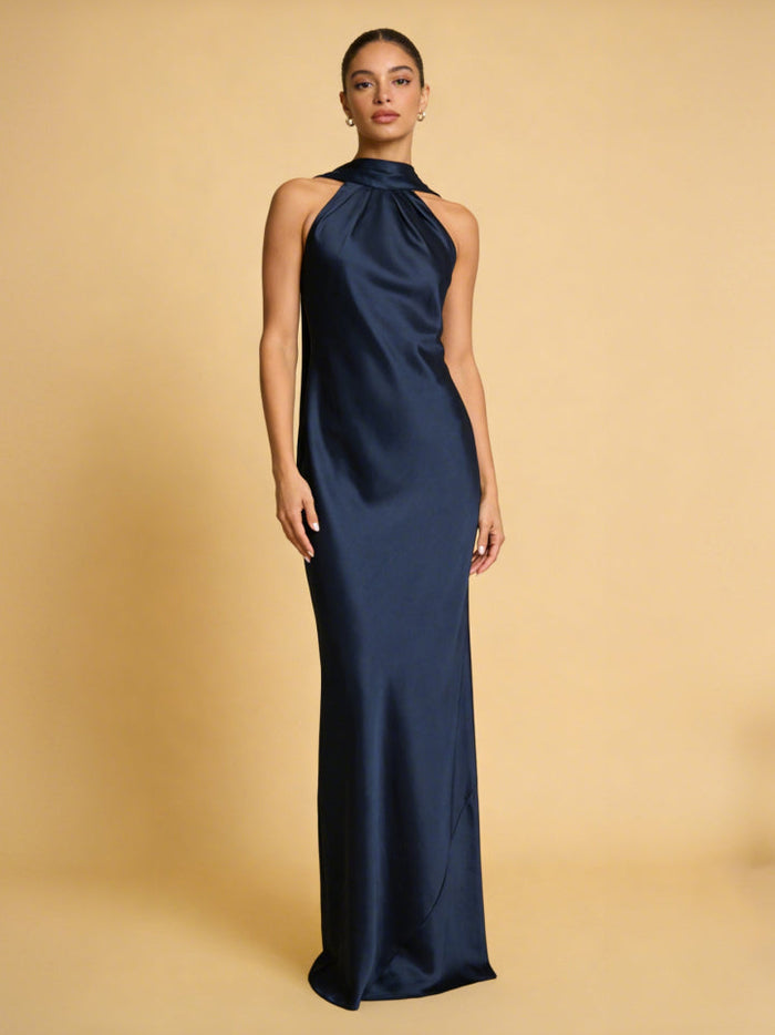 Satin Sheath Halter Scarf Bridesmaid Dresses