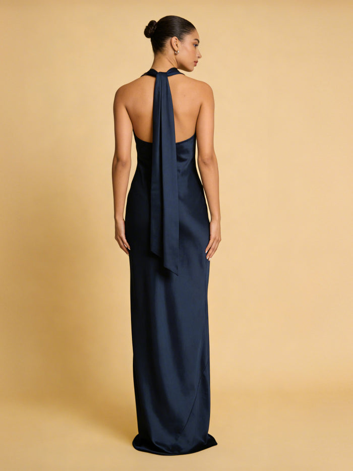 Satin Sheath Halter Scarf Bridesmaid Dresses