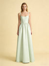 Satin A Line Square Neck Pleated Bridesmaid Dresses