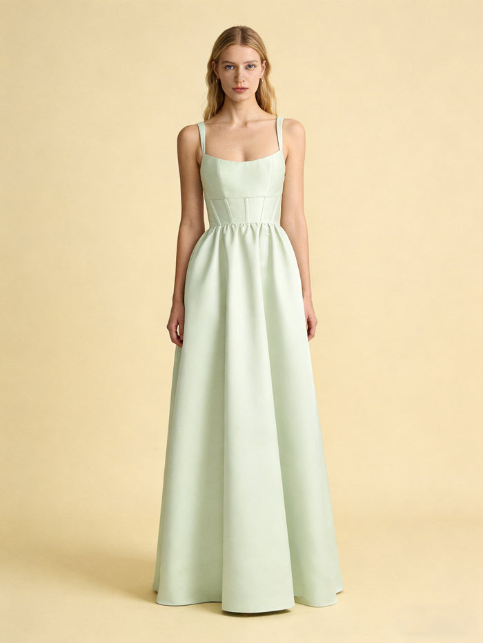 Satin A Line Square Neck Pleated Bridesmaid Dresses