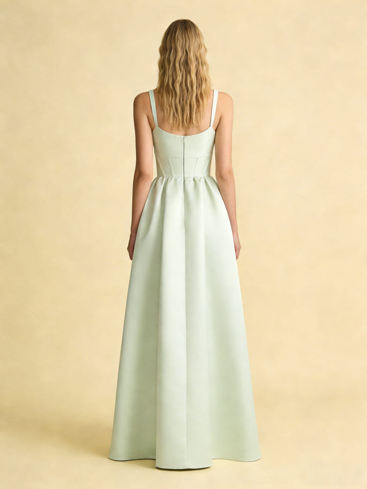 Satin A Line Square Neck Pleated Bridesmaid Dresses