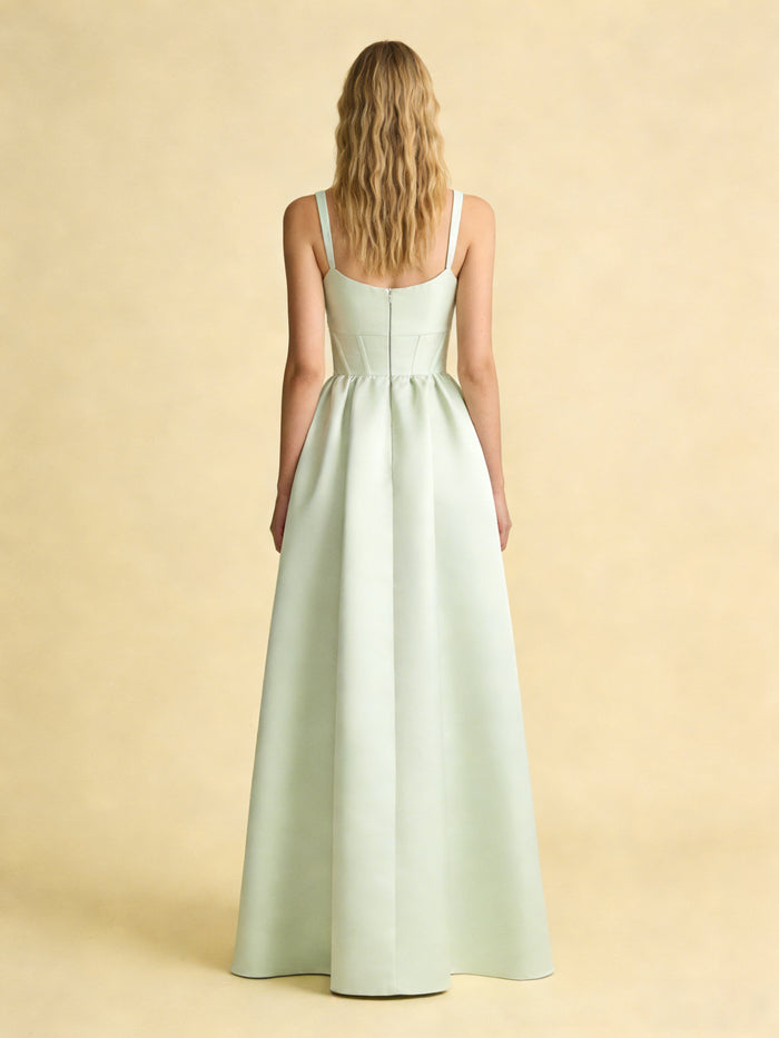 Satin A Line Square Neck Pleated Bridesmaid Dresses