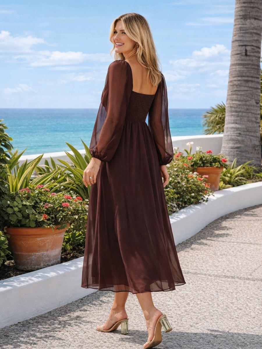 Chiffon A Line Pleated Bridesmaid Dresses with Long Sleeves