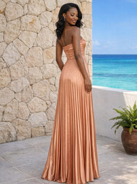 Satin Strapless A Line Pleated Bridesmaid Dresses