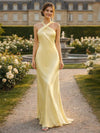 Satin Halter Mermaid Floor Length Bridesmaid Dresses