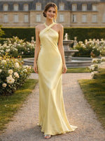 Satin Halter Mermaid Floor Length Bridesmaid Dresses