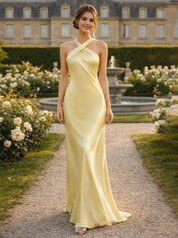 Satin Halter Mermaid Floor Length Bridesmaid Dresses