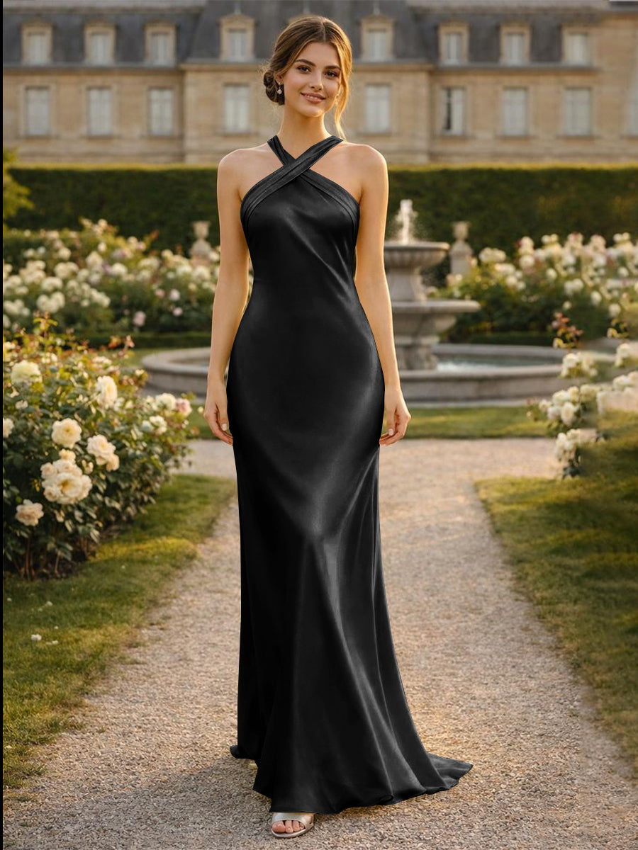 Satin Halter Mermaid Floor Length Bridesmaid Dresses Gracins Satin Halter Mermaid Floor Length Bridesmaid Dresses Gracins