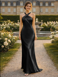 Satin Halter Mermaid Floor Length Bridesmaid Dresses