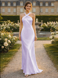 Satin Halter Mermaid Floor Length Bridesmaid Dresses